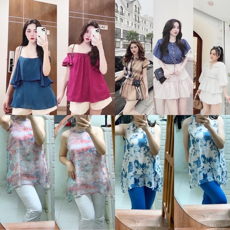 Bộ đũi tay bèo cổ vuông dáng jumtsuit quần cộc áo rời set đi biển dạo phố (SE007