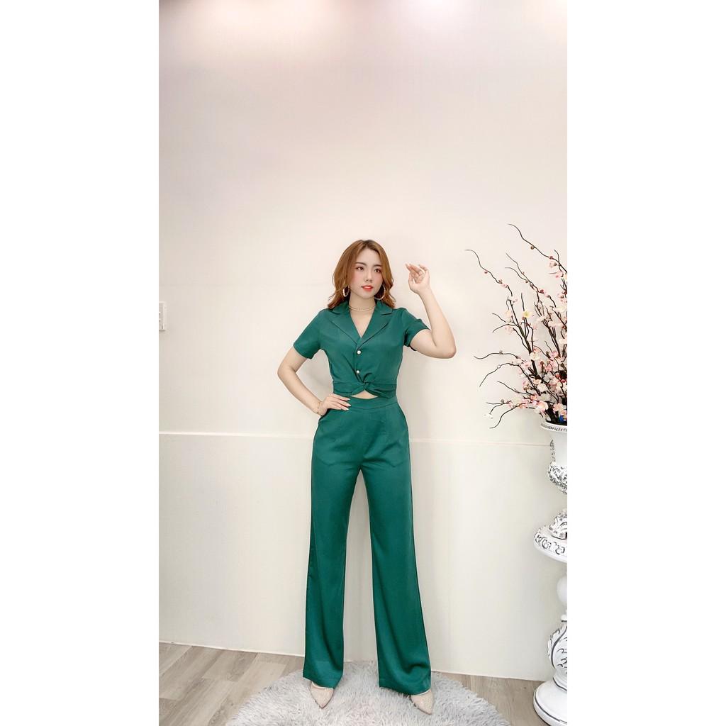 SET BỘ QUẦN DÀI ÁO CỔ VEST KIỂU CROPTOP đi làm Công sở, du lịch, đi chơi, đi tiệc, dạo phố- SJ844