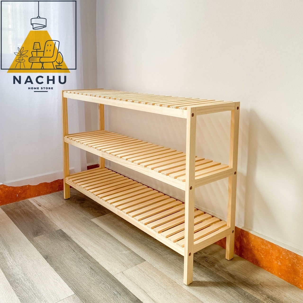 Kệ Để Giày Dép 3 Tầng Thông Minh Gỗ Thông Tự Nhiên 80 cm Nachu Home Store