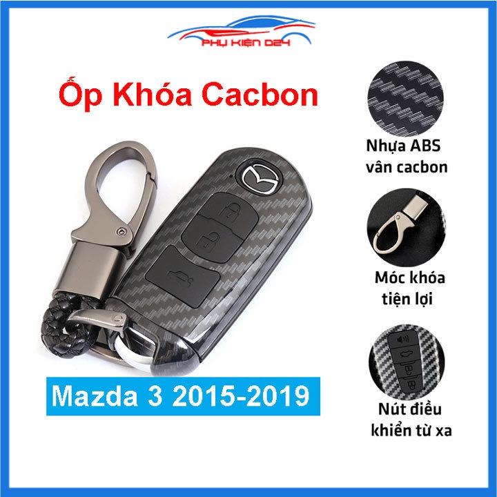 Hình ảnh Ốp vỏ bọc chìa khóa xe Mazda 3 2015-2016-2017-2018-2019 sợi nhựa cacbon kèm móc treo Inox