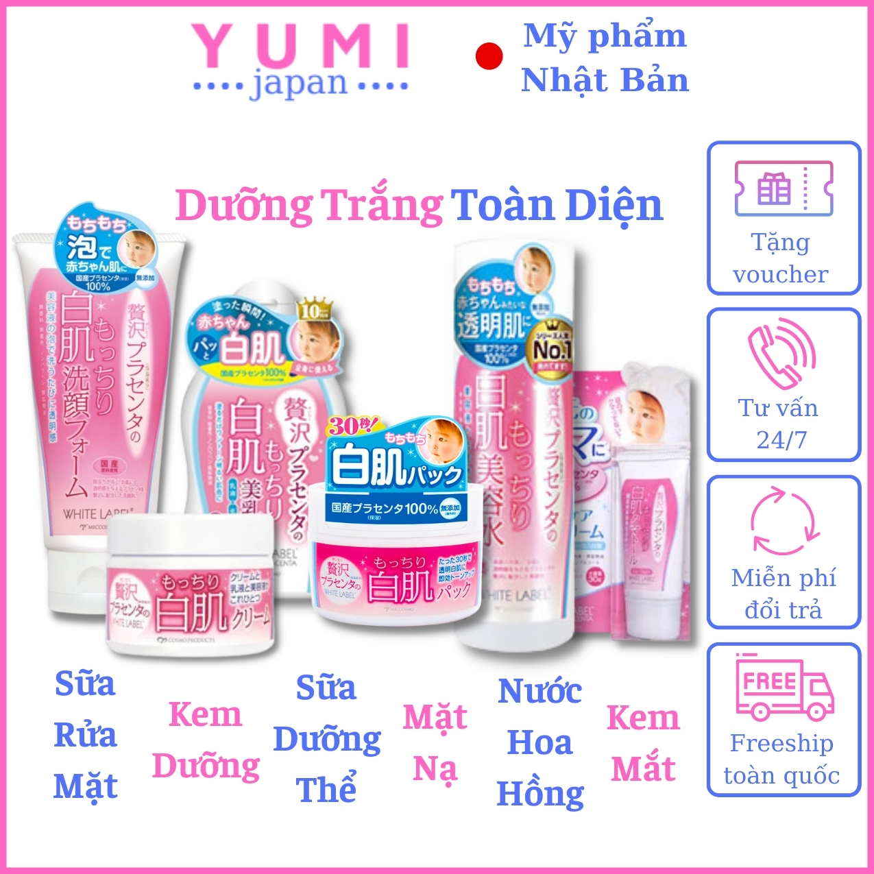 Combo Bộ 6 Dưỡng Da Trắng Mịn Nhau Thai Nhật Bản MICCOSMO White Label
