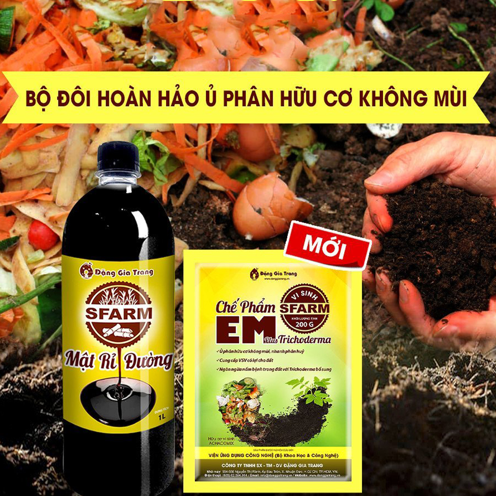 Combo 1 túi chế phẩm EM Sfarm 200gr và 2 chai mật rỉ đường Sfarm 1 lít