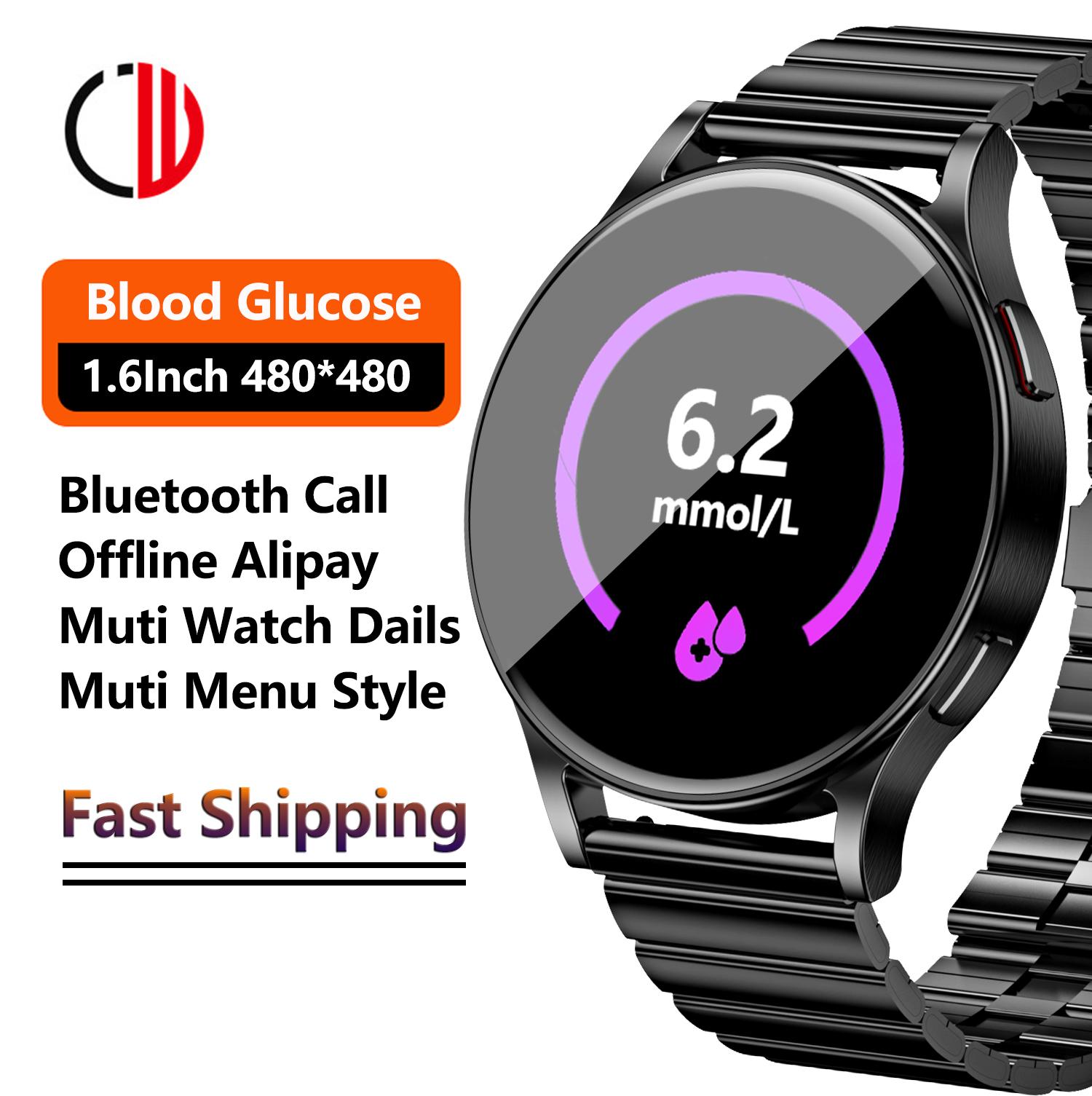 Ezymart 2023 Đàn ông mới Phụ nữ Thông minh Xem đường huyết không xâm lấn 1.6 inch 480*480 smartwatch Bluetooth Gọi không thấm nước