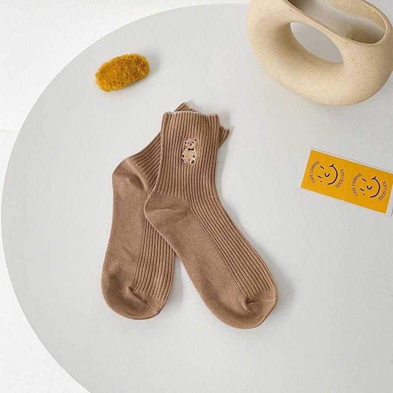 Tất bèo nữ cổ cao, vớ cổ cao vải cotton thêu hình chú Gấu Teddy phong cách thời trang Hàn Quốc - TD68