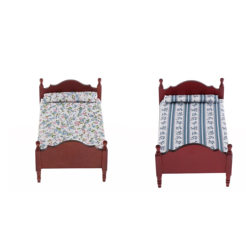 1:12 Miniature Single Bed Bedding Set for Doll House Bedroom Decor, Realistic