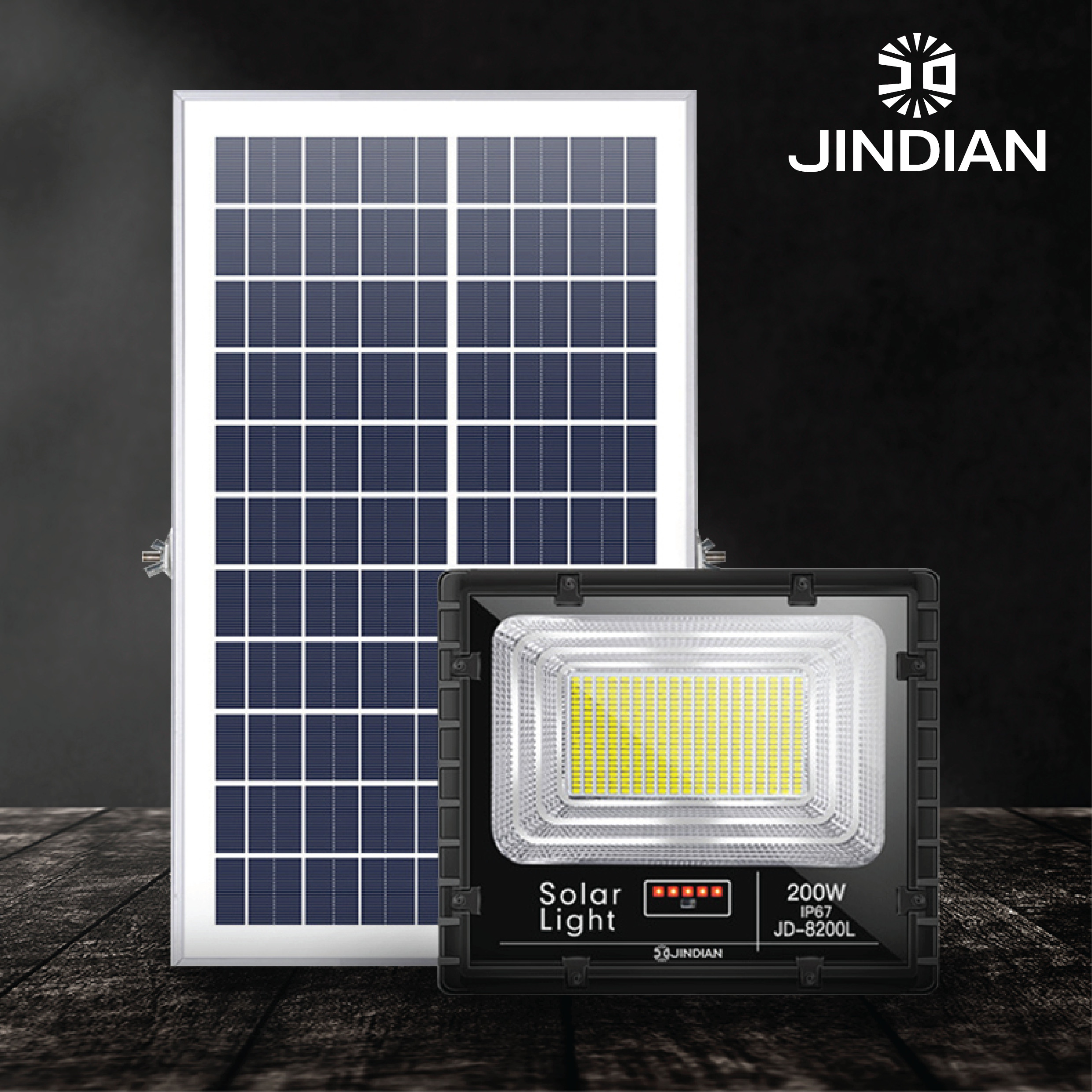 [MẪU MỚI] Đèn Năng Lượng Mặt Trời 200W JINDIAN JD8200L- Hàng Chính Hãng có Logo JINDIAN