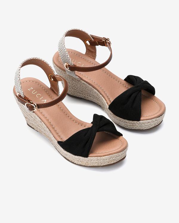 Giày Sandal đế xuồng Zucia thiết kế quai nơ chất liệu nhung đế  cói  cao 8cm tôn dáng - SRT01