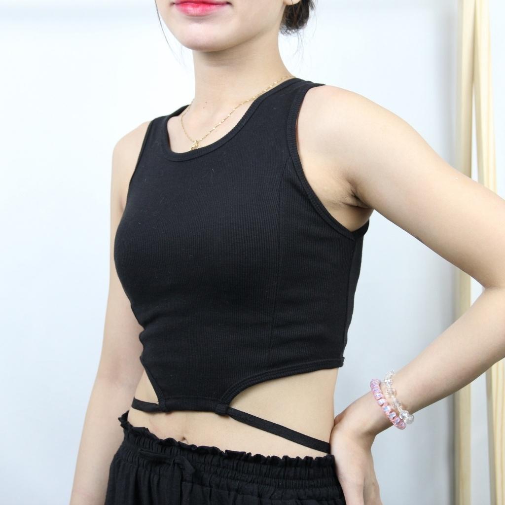 Áo Ba Lỗ Nữ Sát Nách Phối Dây Eo GenY - Áo Croptop Ôm 3 Lỗ Chất Thun Gân Mềm Mịn