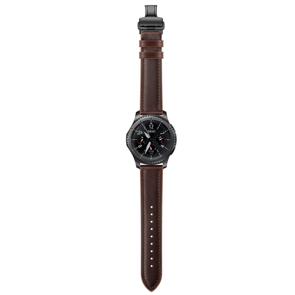 Dây Da màu Coffee Size 22mm Khóa Bướm Chống Gãy Cho Galaxy Watch 46, Gear S3, Huawei Watch GT 2, Fossil