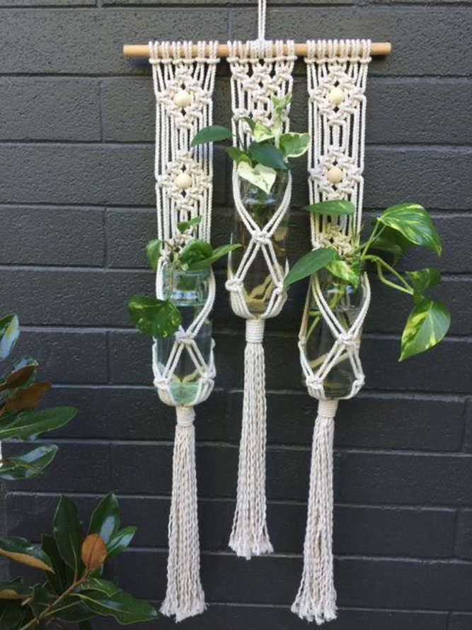 03 Giỏ Treo Hoa, Chậu Cây Trang Trí Treo Tường Nghệ Thuật Tết Dây Thủ Công Macrame. Trang Trí Nhà Cửa, Quán Cafe, Homestay. GHT03