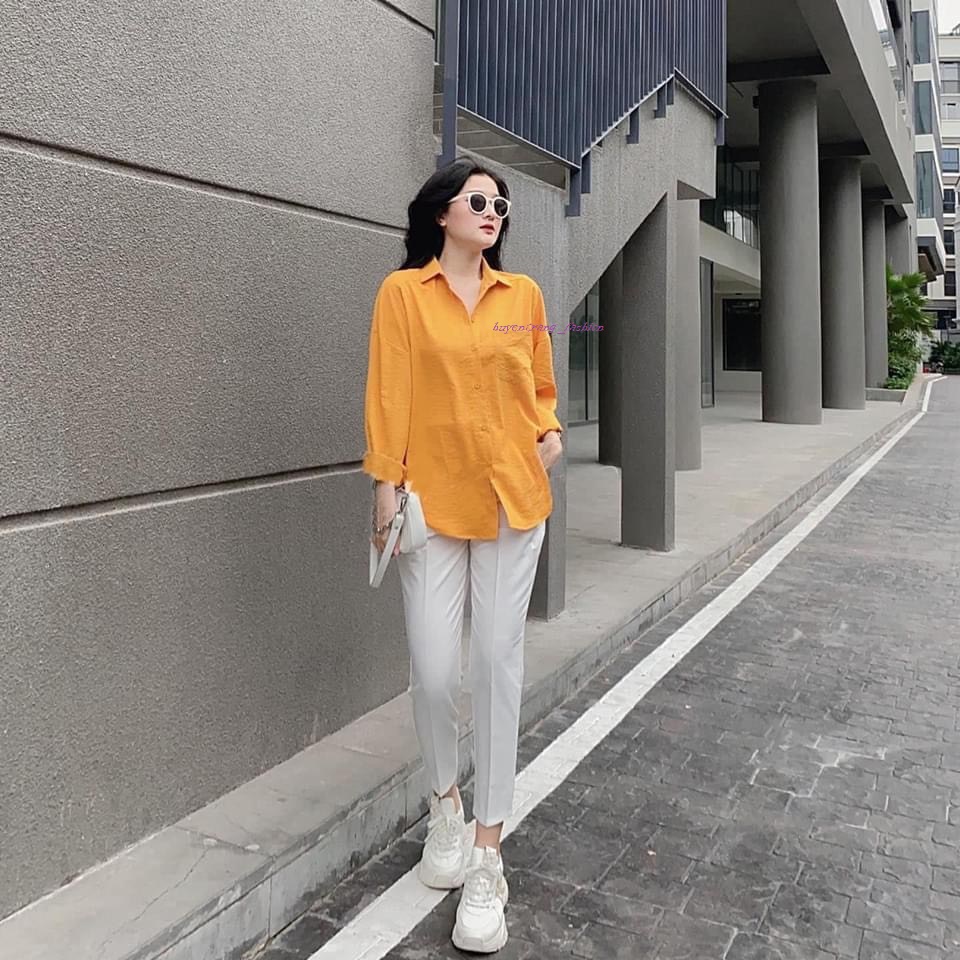 Áo sơ mi nữ dài tay vạt tôm chất đũi nhiều màu