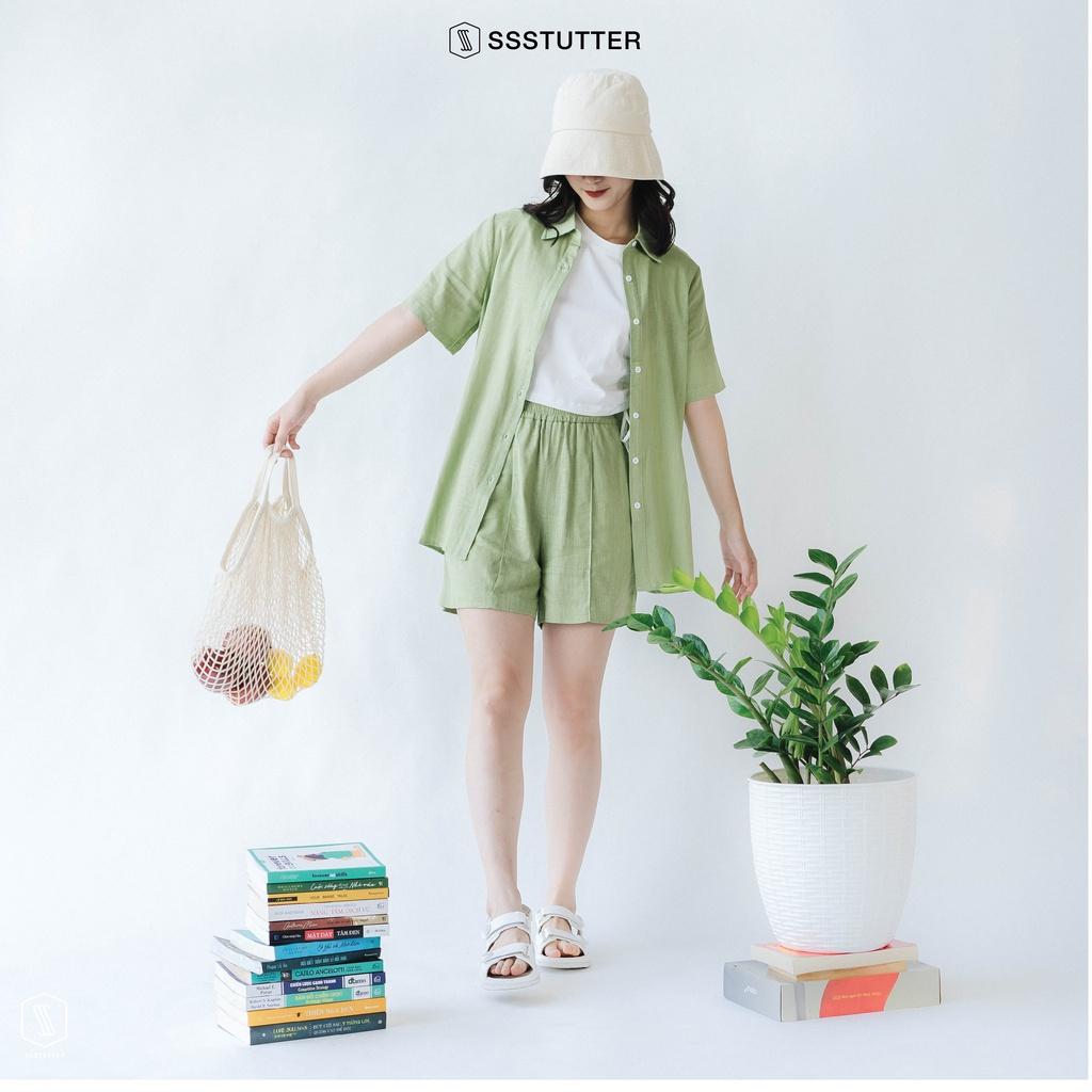 Quần short nữ SSSTUTTER cạp chun chất linen thoải mái summerset shorts