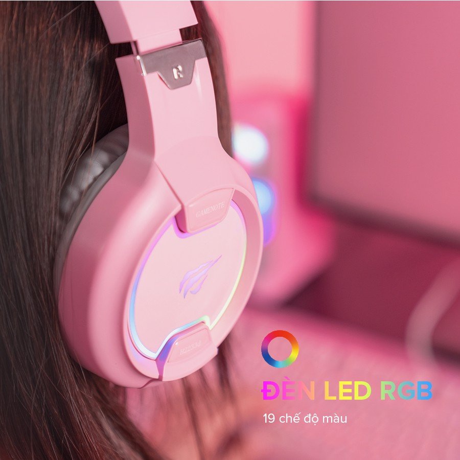 Tai Nghe Gaming Mèo HAVIT H2233D, Màu Pink Taboo, Driver 50mm, Đèn RGB, Mic Khử Ồn - Hàng Chính Hãng