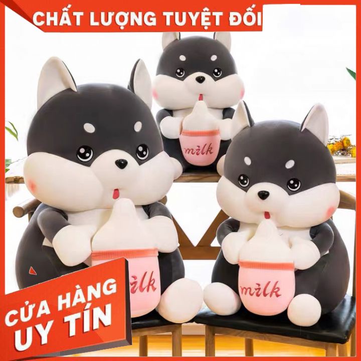 GẤU BÔNG CHÓ HUSKY ÔM BÌNH SỮA KHỔNG LỒ SIÊU MỀM MỊN