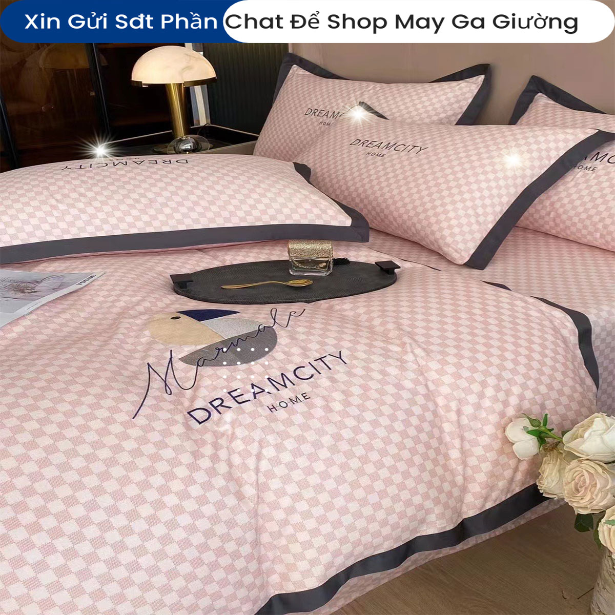 Bộ Chăn Ga Gối Đệm Phi Lụa Tencel Dream City Home Drap Giường Phi Bóng Cao Cấp Bo Chun Drap Chăn Chần Bông