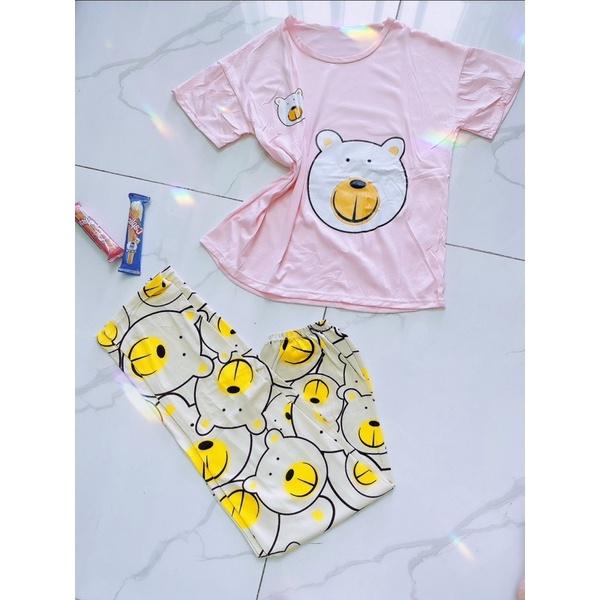 Đồ ngủ nữ, đồ bộ mặc nhà Quảng Châu, thun cotton thoáng mát, hoạ tiết hoạt hình dễ thương