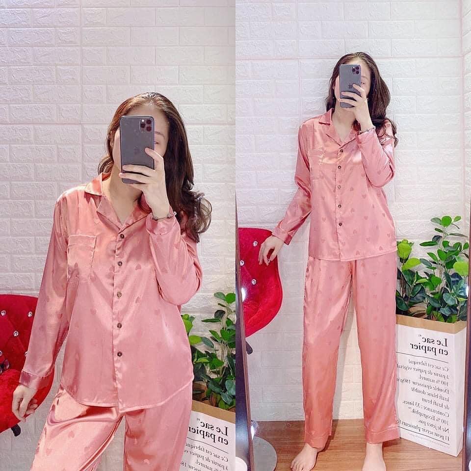 - Set Pijama Lụa Tim Gấm Hồng Cao Cấp - Mã L210