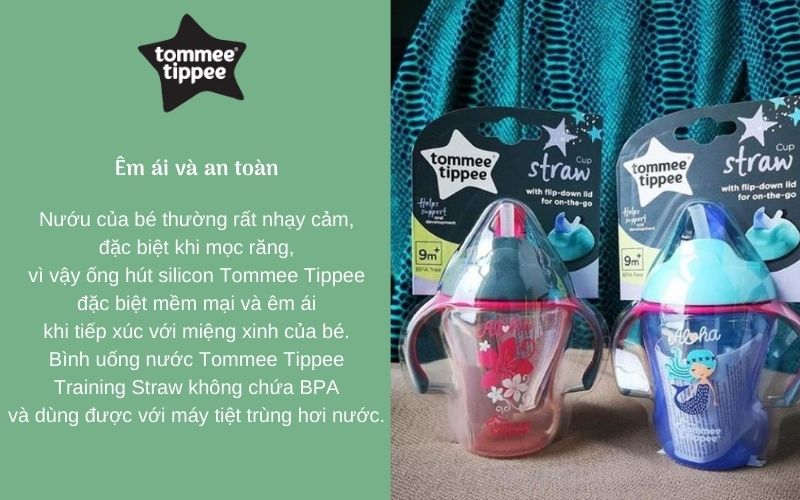 Bình tập uống có ống hút cho bé Tommee Tippee Training Straw 230ml từ 9 tháng - Hồng