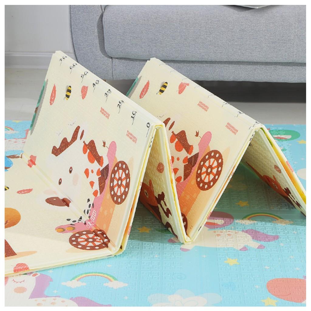 Thảm xốp cho bé gấp gọn tấm lót trải sàn 2 mặt chống thấm chống trơn hàn quốc phủ silicon 1m8 2m