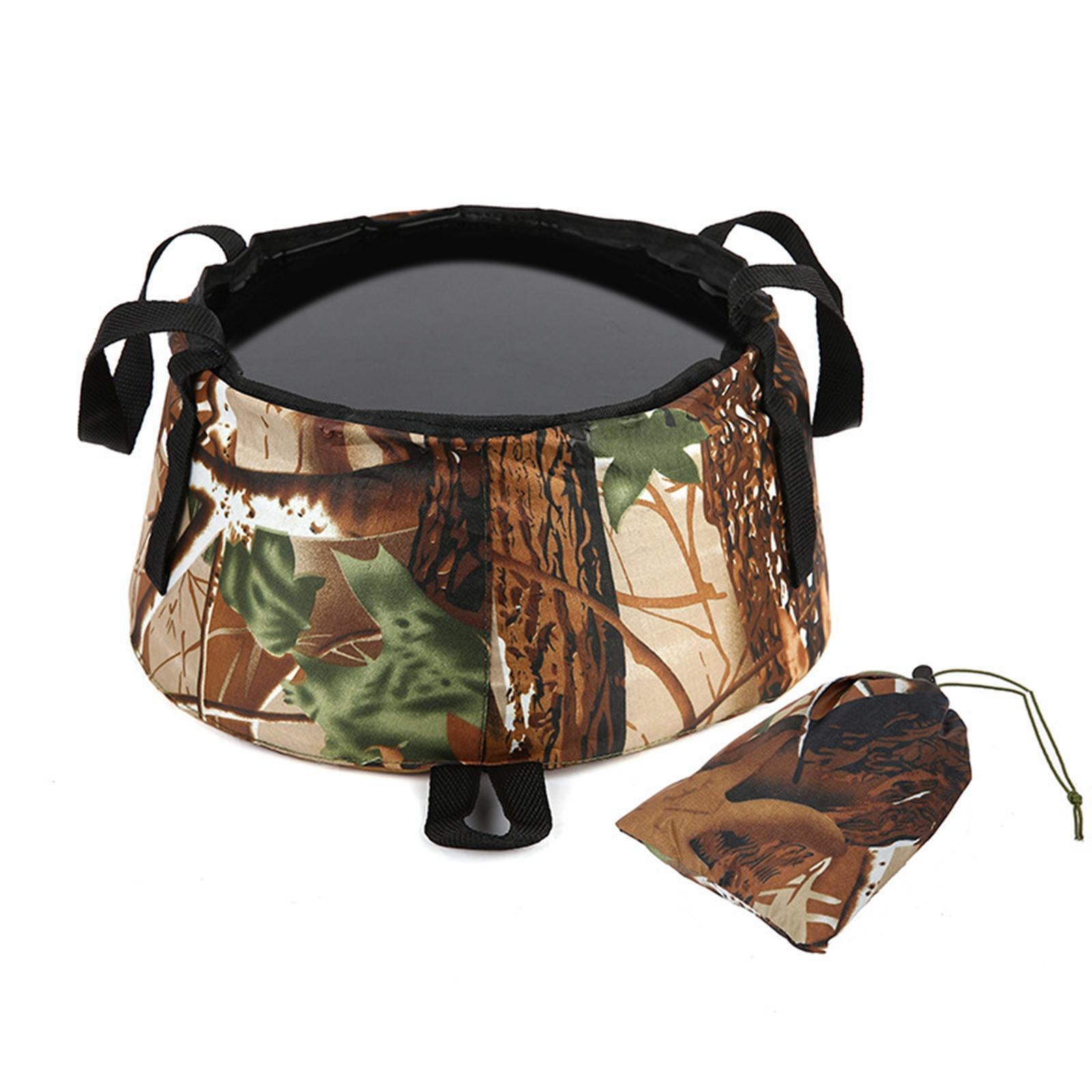 Collapsible Bucket Foldable for Camping with Bag Wash Basin Camouflage