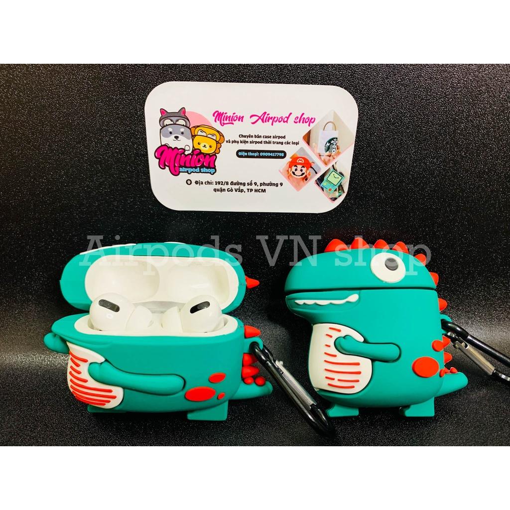 Bao Case Ốp dành cho Airpods 1/2 &amp; Airpods Pro khủng long xanh đỏ silicon 3D