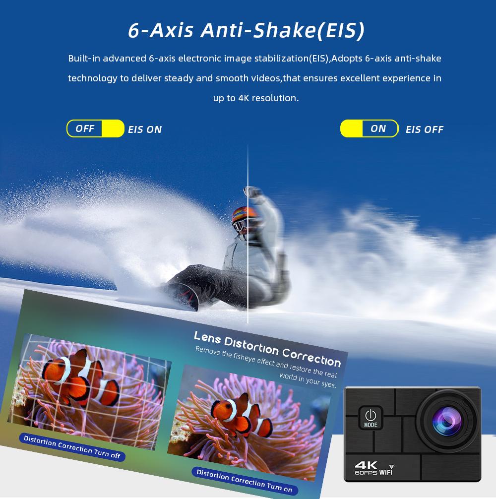 Hành động chống lắc Ultra HD 4K/60FPS 24MP WiFi 170D dưới nước 30m Mũ bảo hiểm Vedio Go Sport Pro Fisheye Control Control Control