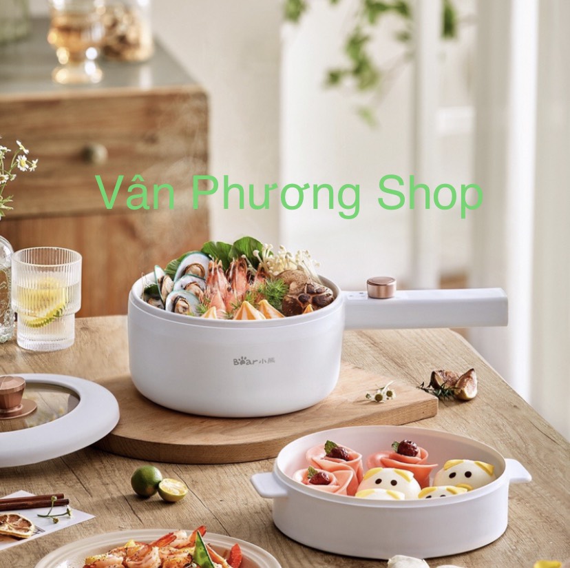 Nồi Điện Đa Năng Hầm Cháo, Nấu Mỳ, Nồi Lẩu  , Chiên Rán, Quánh Nấu Cháo 1.6L Bear DRG-P16M2 - Hàng Chính Hãng