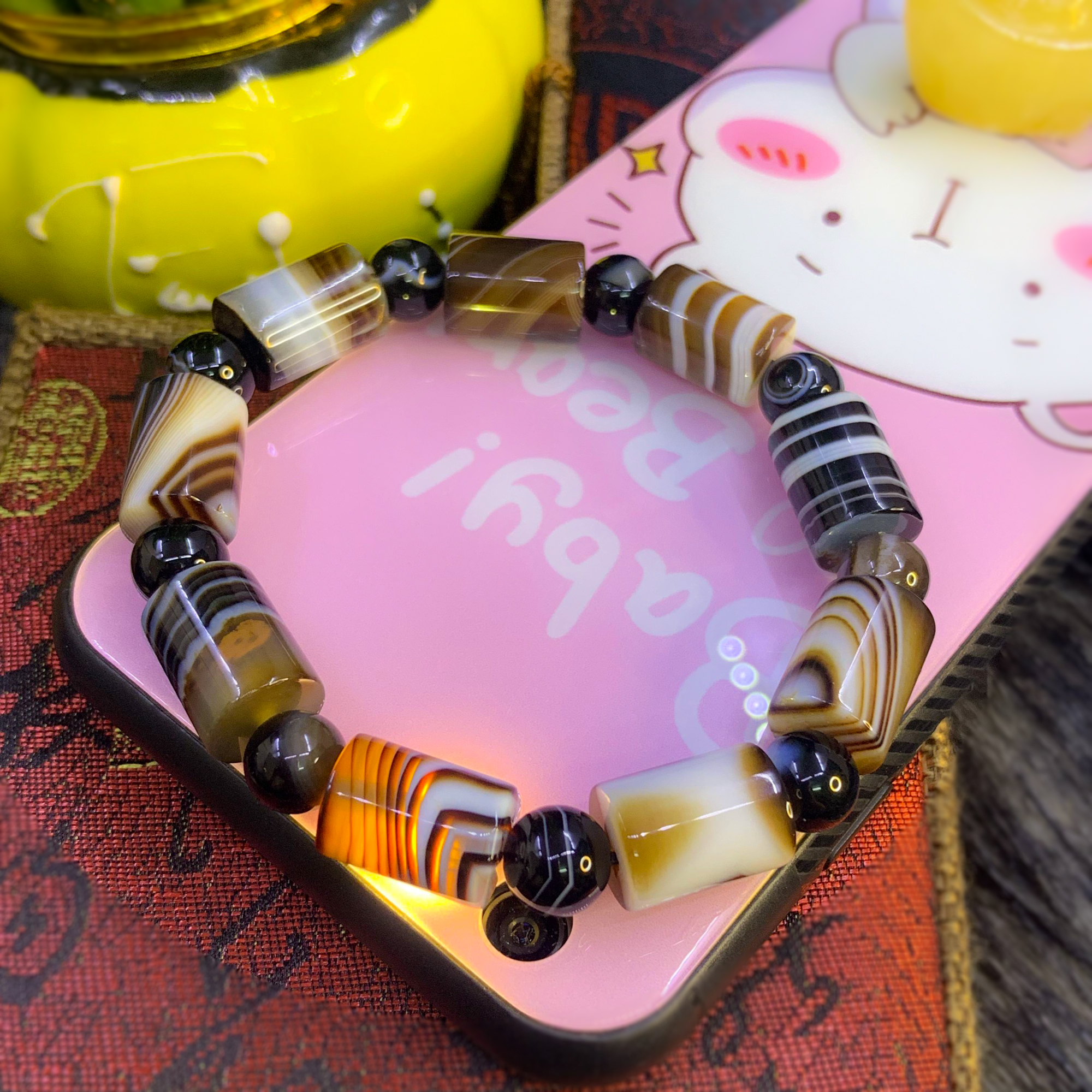 Vòng Tay Phong Thủy Đá Agate Đa Sắc Thiên Nhiên Bình An 10ly