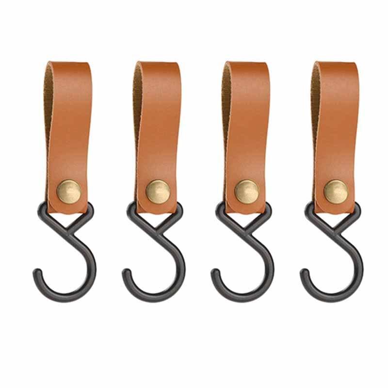 S-Shaped PU Leather Hanging Hooks Triangle Storage Rack Shelf Hook Keychain Portable Outdoor Camping Hiking Hook Camping Hanger