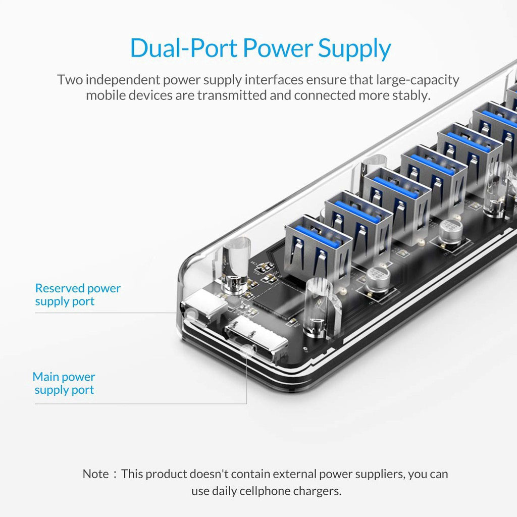 Hub USB F7U-U3 7 Cổng Trong Suốt Tốc Độ Cao 5Gbps Bộ Chia USB3.0 Dành Cho Macbook Air Laptop Máy Tính Bảng