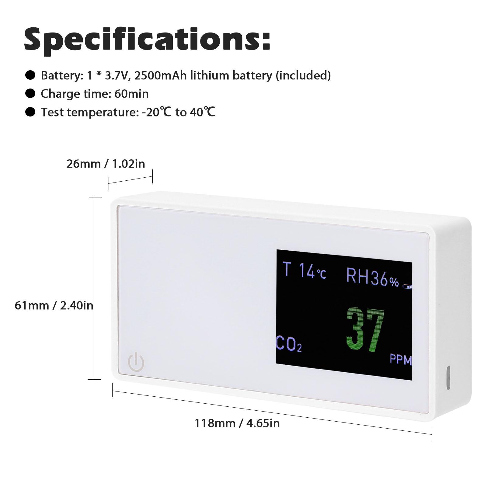 Household Air Quality Detector Multifunctional CO2 Tester with Carbon Dioxide Value Electricity Quantity Temperature