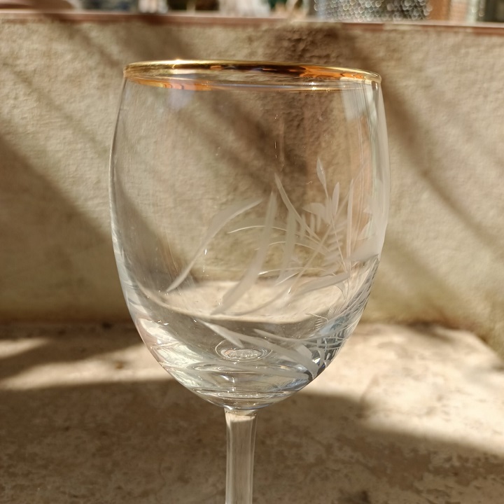 Bộ 6 Ly Thủy Tinh Vang Trắng Classic White Wine Viền Vàng Mài Hoa Cao Cấp