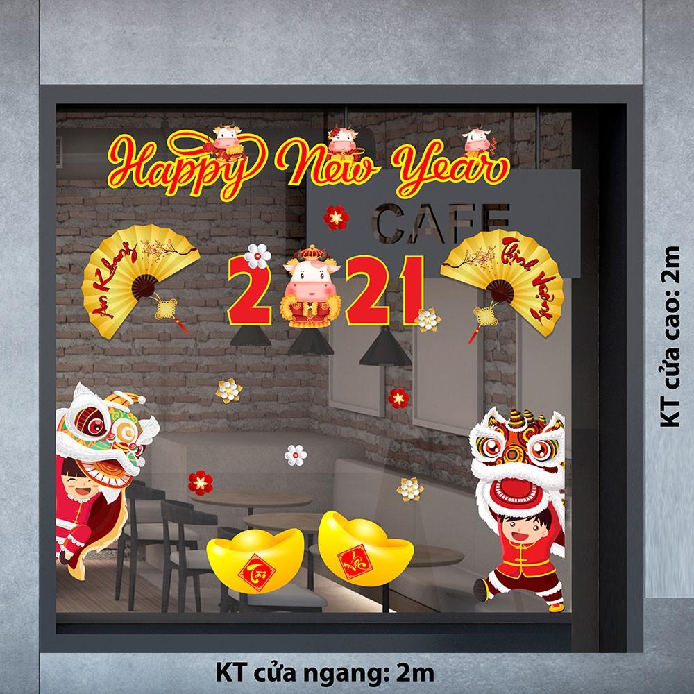 DECAL TRANG TRÍ TẾT 2021 COMBO LÂN SƯ CHÀO XUÂN