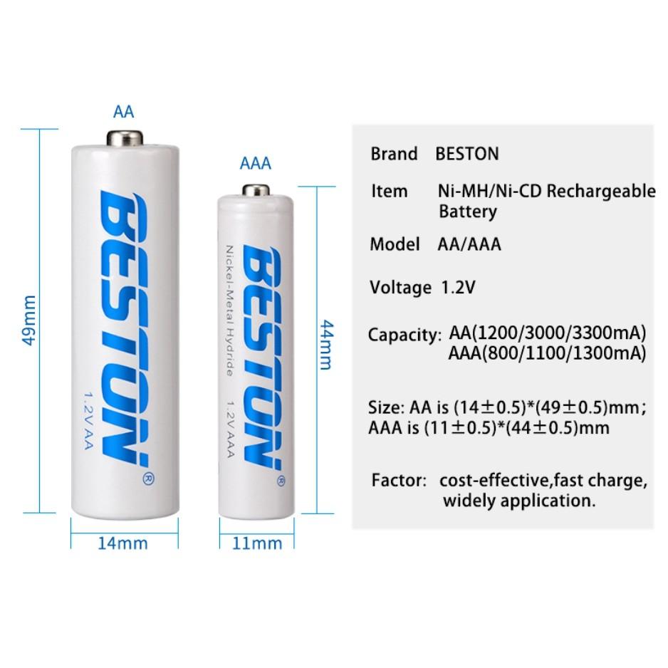 Pin sạc AAA (3A) BESTON dung lượng 1100mAh, 600mAh, 800mAh, 1300mAh - Pin 1.2V