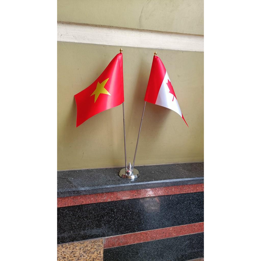 Cờ để bàn Việt Nam Canada đế inox đôi mini