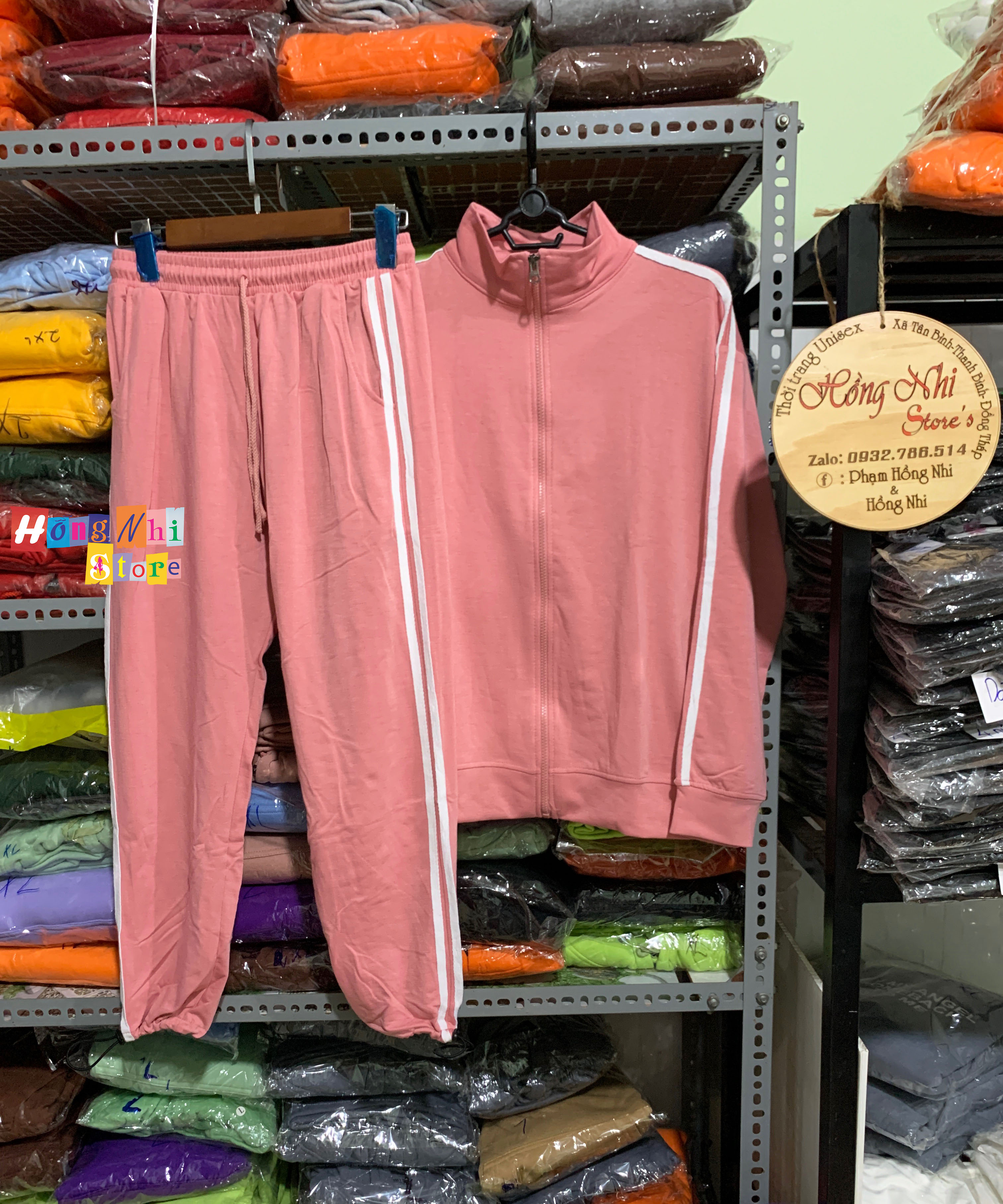Set Bộ Thể Thao Oversize Ulzzang Unisex Áo Khoác Tay Dài Quần Jogger Dài Màu Hồng Cao Cấp - MM