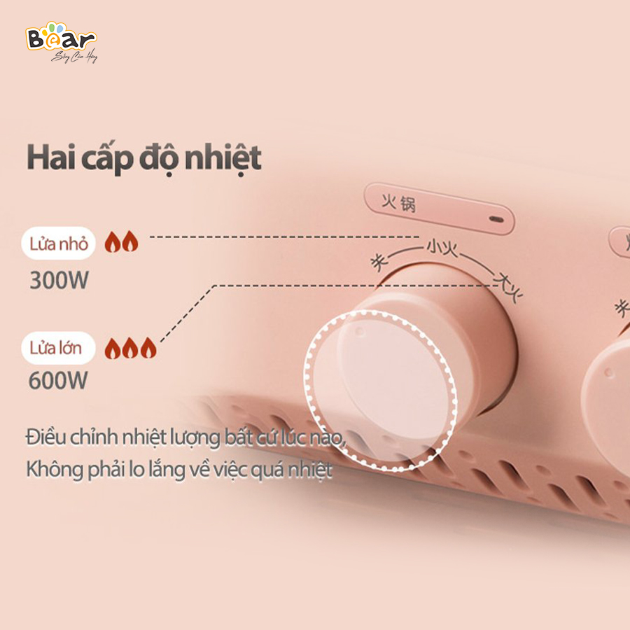 Nồi Lẩu Nướng 2 Ngăn Mini Bear Đa năng 6 trong 1 Công Suất Cao DKL-C12D1 - Hàng Chính Hãng