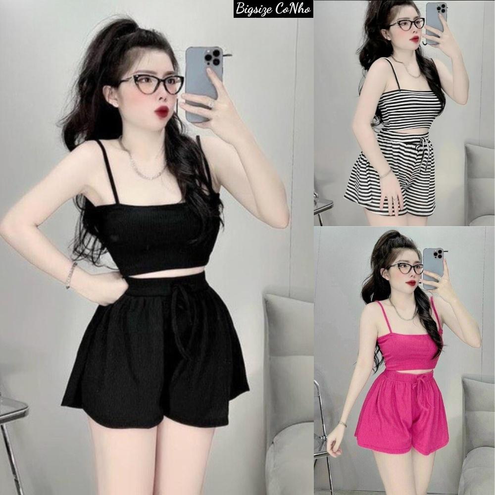 COMBO Quần đùi kèm áo dây bigsize BIGSIZE CÔ NHỎ chất liệu thun tăm co giản thấm hút mồ hôi SET19 - Màu Cam