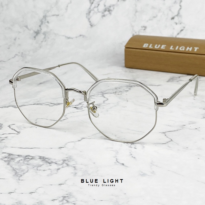 Kính Giả Cận, Gọng Kính Cận Nam Nữ Mắt Vuông Gọng Bạc Trong Suốt Không Độ Hàn Quốc - BLUE LIGHT SHOP