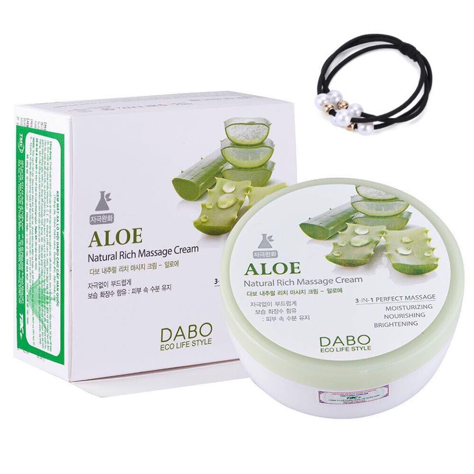 Kem mát xa dưỡng trắng ngăn ngừa mụn tinh chất lô hội DABO Aloe Natural Rich Massage Cream ( 200ml) - [ Tặng dây cột tóc ]