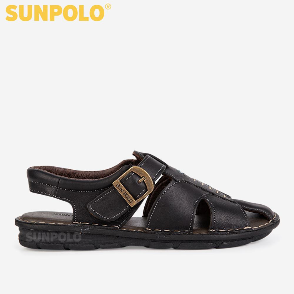 Giày Sandal Bít Mũi Nam Da Bò SUNPOLO SDA007 (Đen, Nâu)