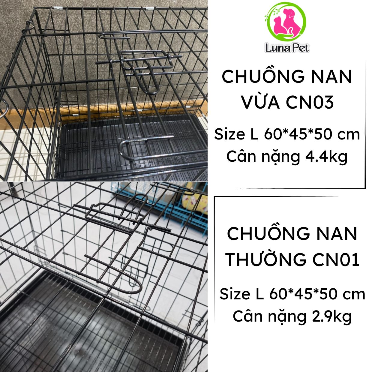 Chuồng nuôi chó mèo gấp gọn NAN VỪA Luna Pet CN03, lồng chó gấp gọn sơn tĩnh điện giá rẻ