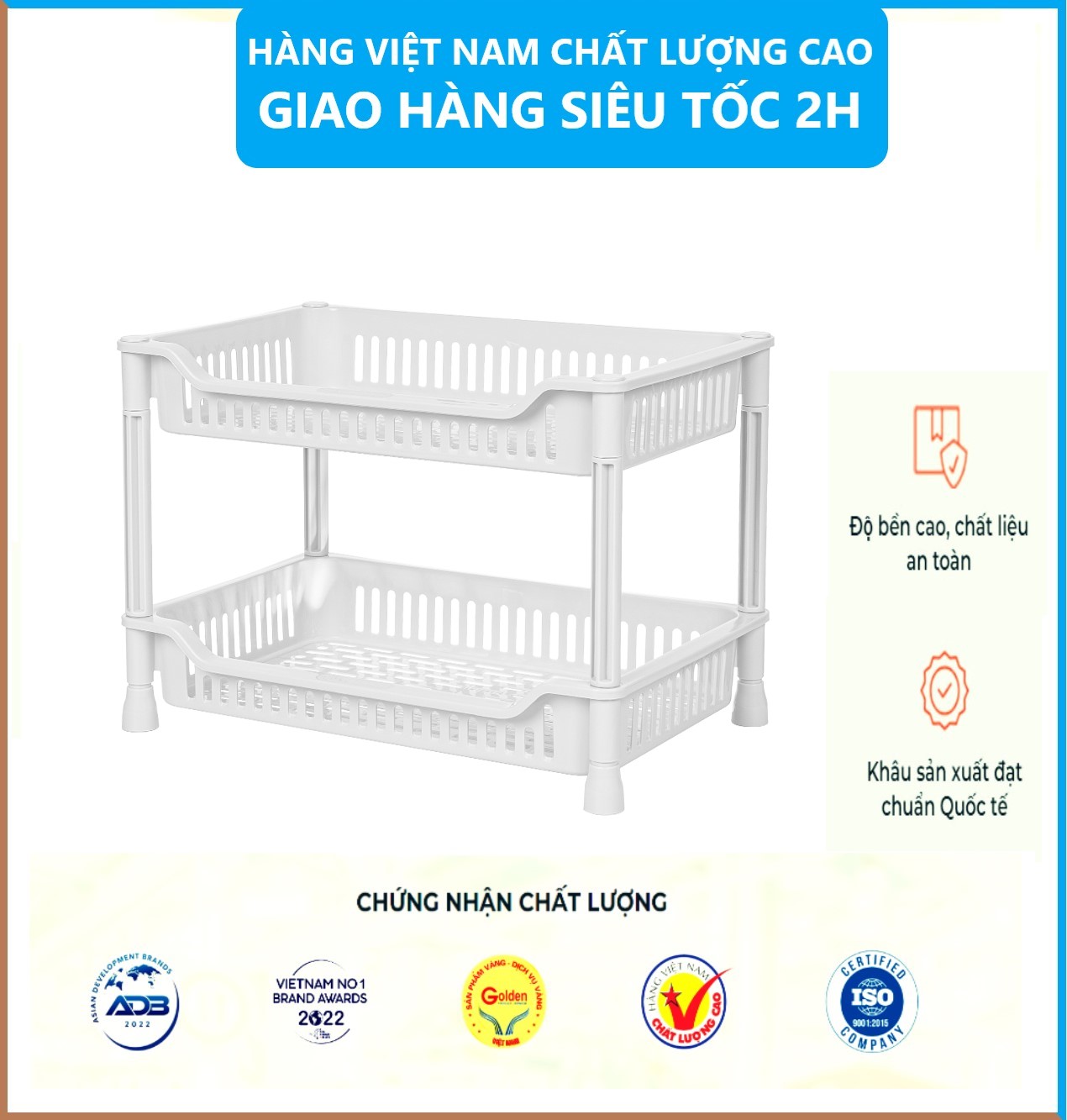 Kệ chữ nhật 2, 3 tầng nhựa VIỆT NHẬT - Đựng gia vị, chén đĩa bếp, đồ dùng phòng tắm size Trung- Hàng Việt Nhật (Giao màu ngẫu nhiên)
