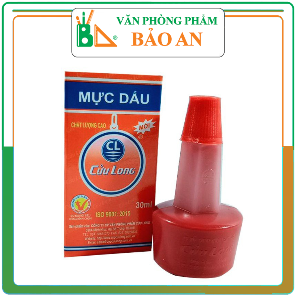 Mực Dấu Cửu Long (30ml) Không Phai Màu Khi Gặp Nước Mực Bám Chắc Trên Văn Bản Sau Khi Đóng Sử Dụng Tốt Cho Dấu Đồng, Dấu Cao Su