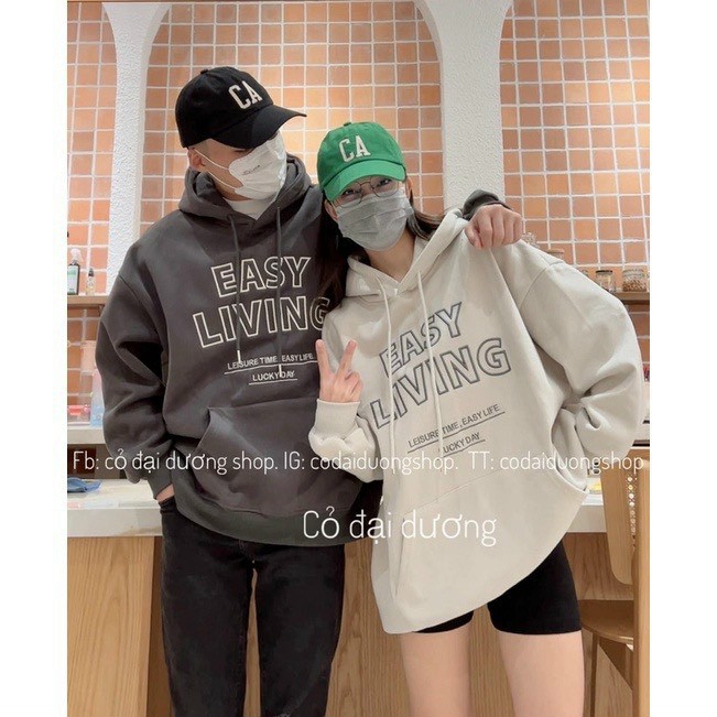 Áo hoodie nỉ ngoại logo easy living form to rộng dưới 90kg, Áo Hoodie EASY LIVING Với 5 Tone Màu Trendy, Áo Hoodie nỉ bông Easy Living unisex nam nữ nhiều màu (Ảnh thật/Có sẵn), Áo hoodie EASY LIVING mũ 2 lớp