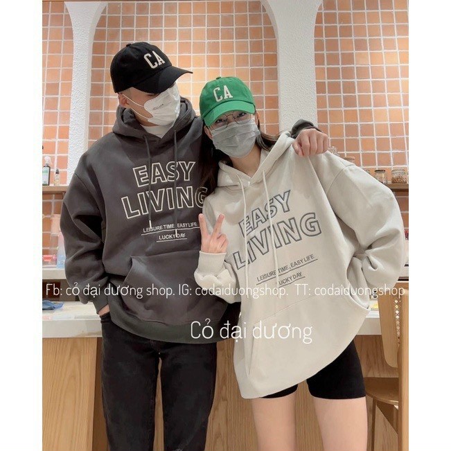 Áo hoodie nỉ ngoại logo easy living form to rộng dưới 90kg, Áo Hoodie EASY LIVING Với 5 Tone Màu Trendy, Áo Hoodie nỉ bông Easy Living unisex nam nữ nhiều màu (Ảnh thật/Có sẵn), Áo hoodie EASY LIVING mũ 2 lớp