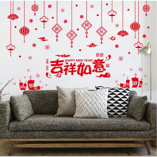 Decal trang trí tết - Rèm dây bảng trang trí kèm chữ đỏ lớn