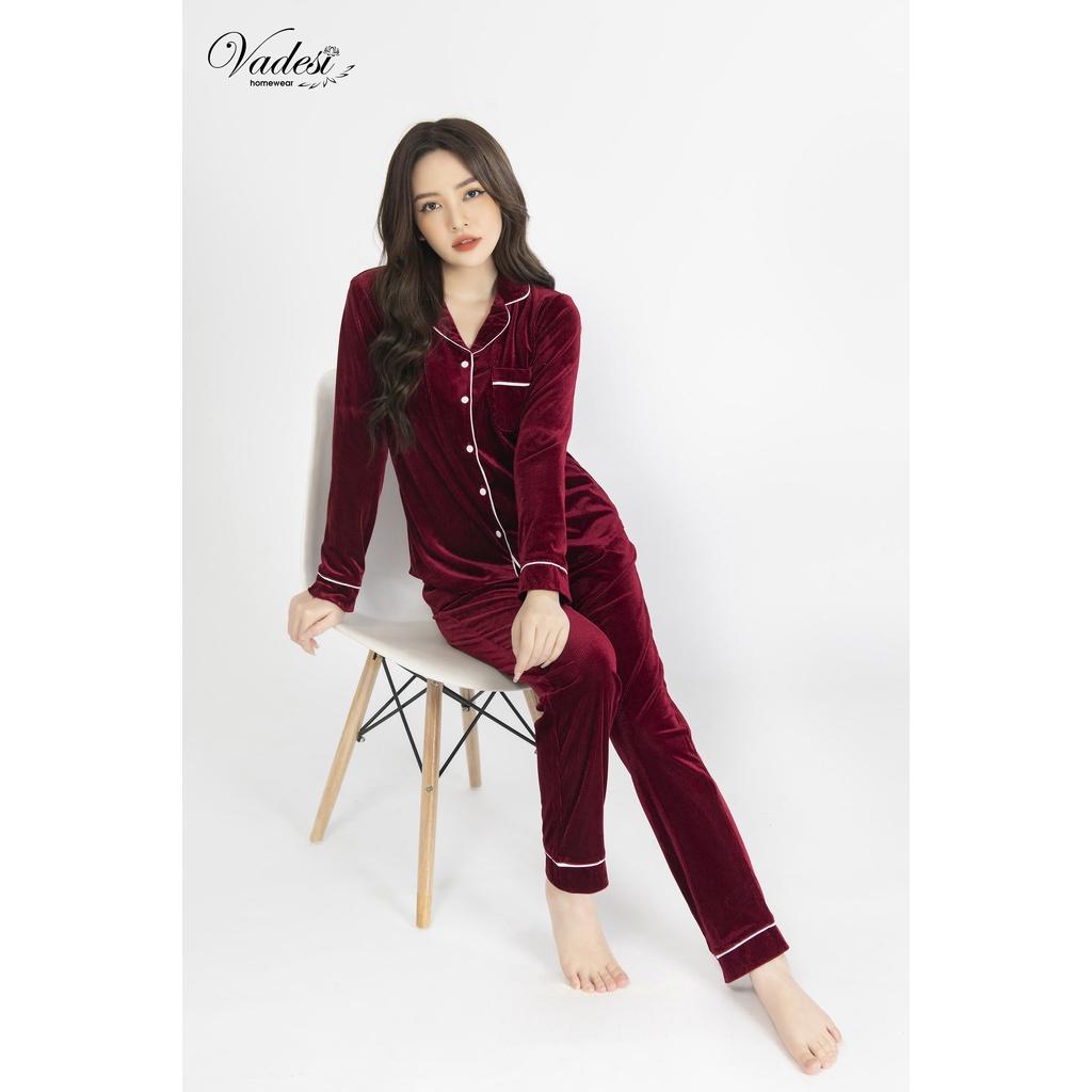 Đồ Bộ Ngủ Pijama Nữ Dài Tay Nhung Tăm Cao Cấp Mùa Đông Mặc Nhà Sau Sinh Đẹp Mềm Mại, Khả Năng Giữ Nhiệt Tốt - VADESI