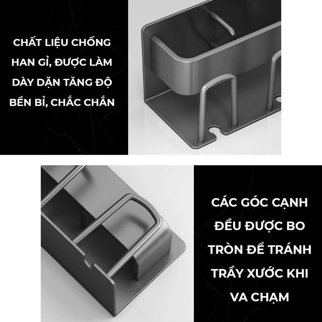 Giá treo để bàn chải đánh răng VANDO gắn tường tiện lợi, kệ nhà tắm để cốc, mỹ phẩm, chất liệu cao cấp sơn tĩnh điện