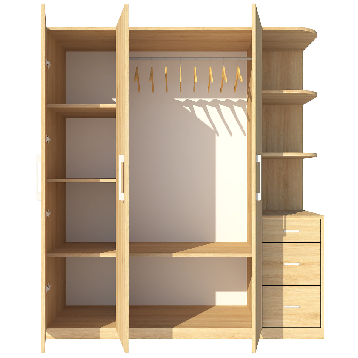 Tủ quần áo gỗ MDF Tundo 3 cánh 3 ngăn kéo màu vàng sồi 180 x 55 x 200cm